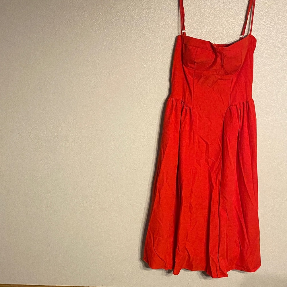 Vibrant Red Midi Dress with Spaghetti Straps